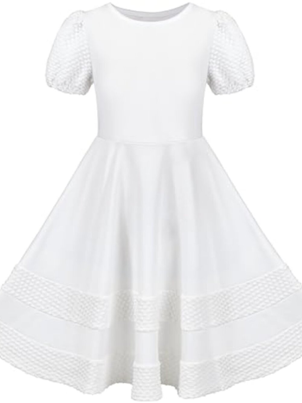 Girls Vintage A-Line Dress Puff Sleeve Knit Pattern Knee Length